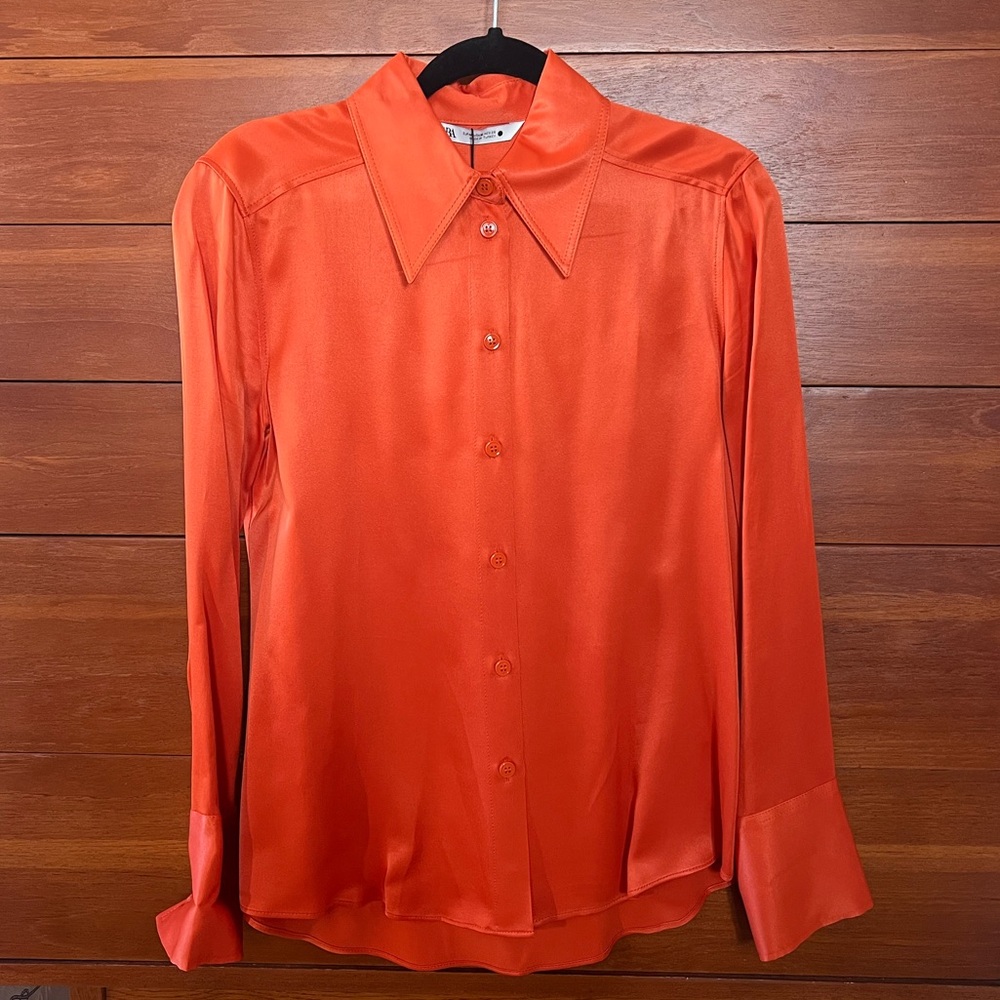 Zara Orange Button Down Shirt
